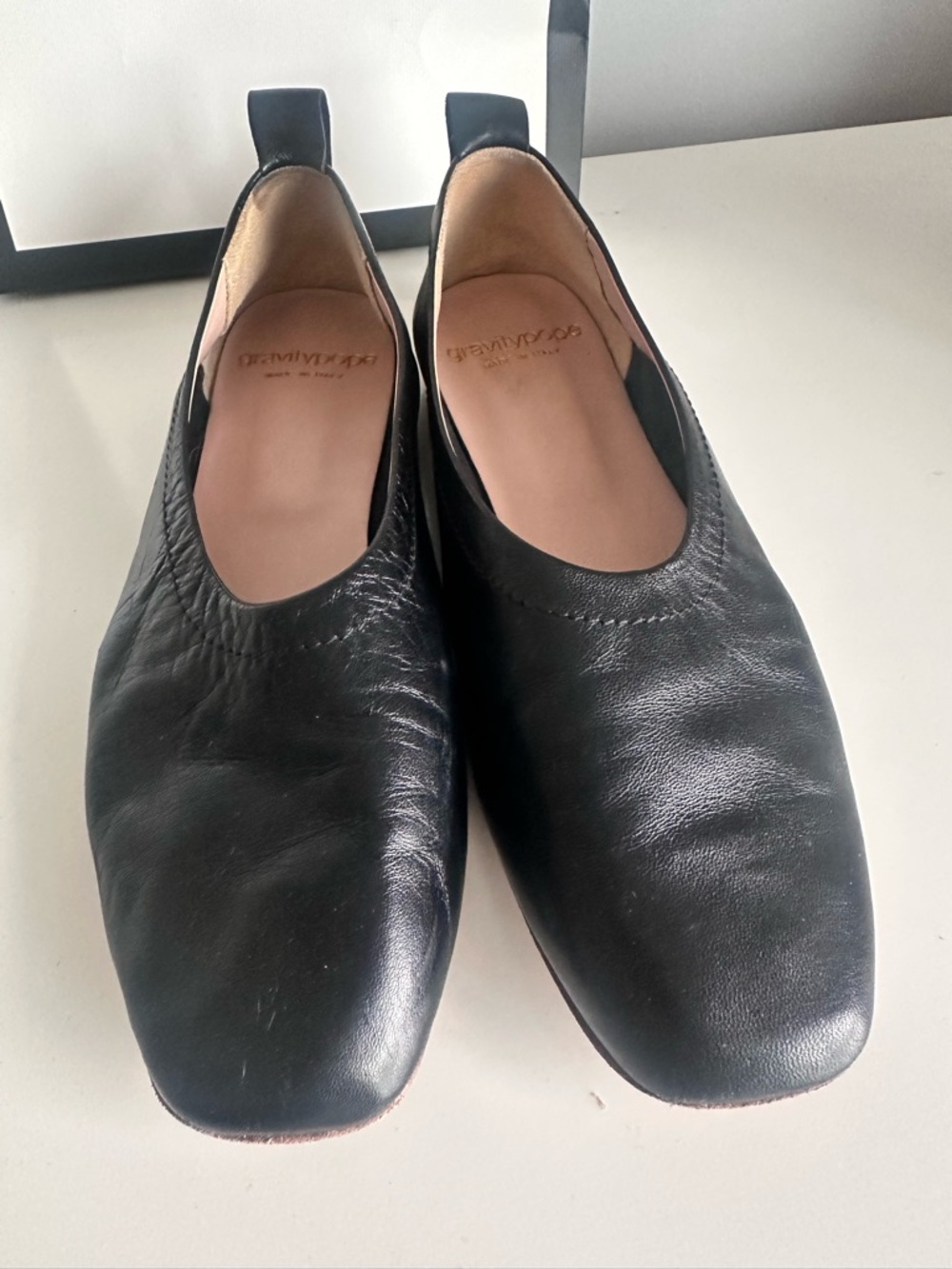 Black Leather Ballet Flats by Gravity Pope